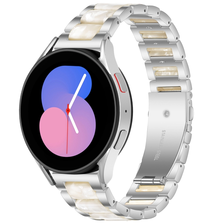 

For Galaxy Watch 5 40 / 44mm Interbead Resin Metal Watch Band(Silver White)