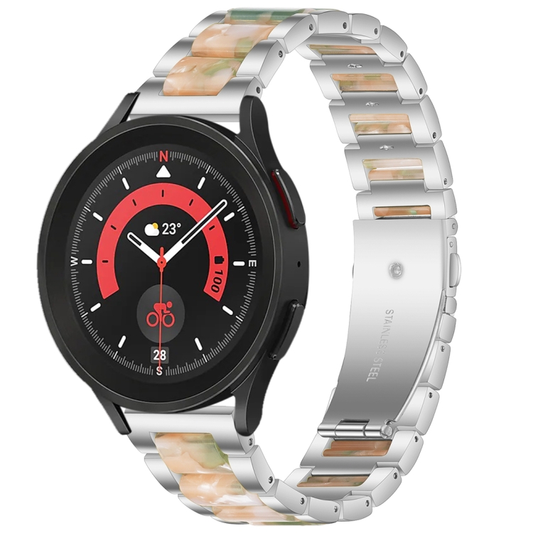 

For Galaxy Watch 5 Pro 45mm Interbead Resin Metal Watch Band(Silver Green)