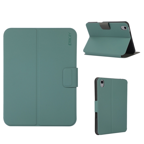 

For iPad 10th Gen 10.9 2022 ENKAY TPU Back Cover Smart Leather Tablet Case with Pen Slot & Holder(Dark Green)
