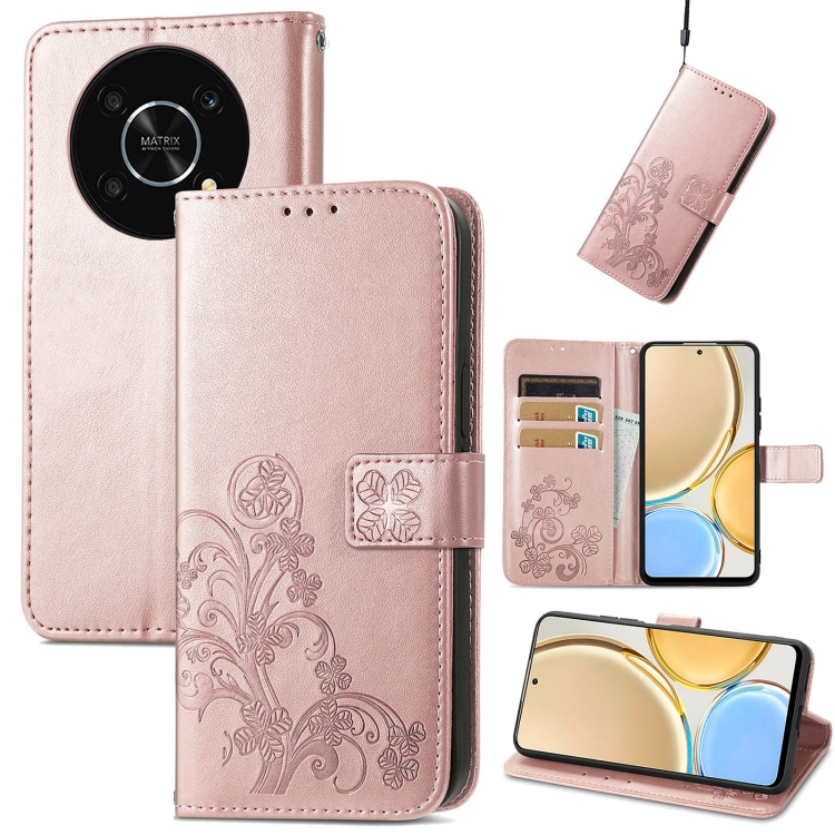 

For Huawei Nova Y90 Four-leaf Clasp Embossed Leather Phone Case(Rose Gold)
