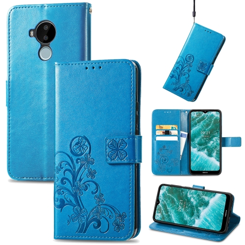 

For Nokia C30 Four-leaf Clasp Embossed Leather Phone Case(Blue)