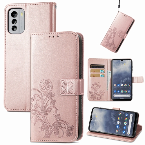 

For Nokia G60 Four-leaf Clasp Embossed Leather Phone Case(Rose Gold)