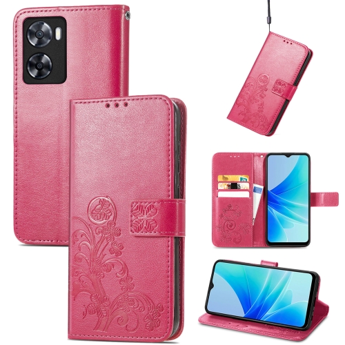 

For OPPO A57 4G Four-leaf Clasp Embossed Buckle Leather Phone Case(Magenta)