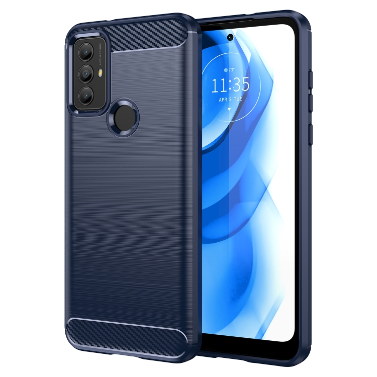 

For Motorola Moto G Play 2023 Brushed Texture Carbon Fiber TPU Phone Case(Blue)