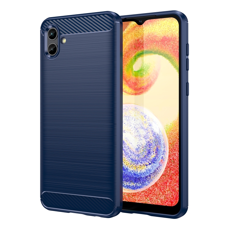 

For Samsung Galaxy A04 Brushed Texture Carbon Fiber TPU Phone Case(Blue)