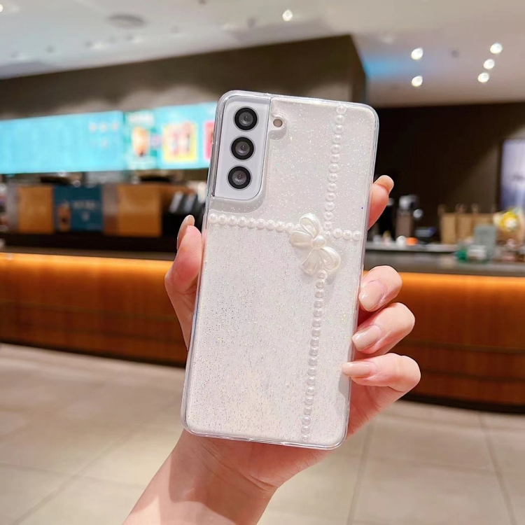 

For Samsung Galaxy A73 5G Pearl Bow Glitter Epoxy TPU Phone Case(Cross Knots)