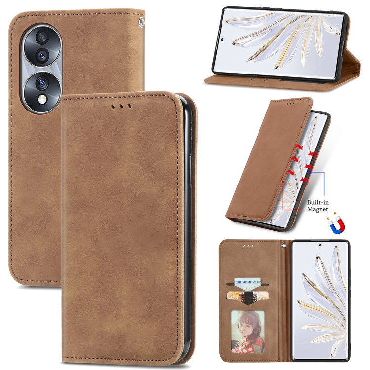 

For Honor 70 Retro Skin Feel Magnetic Leather Phone Case(Brown)