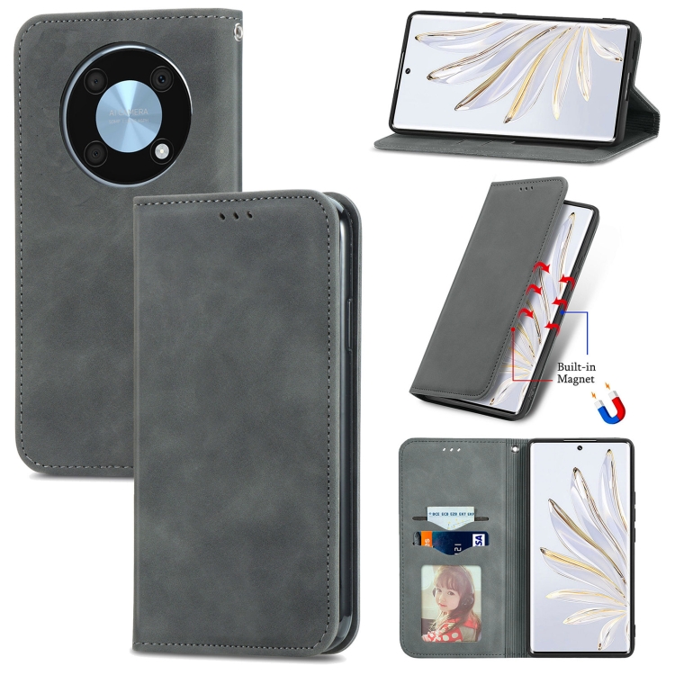 

For Huawei Nova Y90 Retro Skin Feel Magnetic Leather Phone Case(Gray)