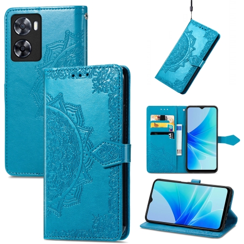 

For OPPO A57 4G Mandala Flower Embossed Leather Phone Case(Blue)