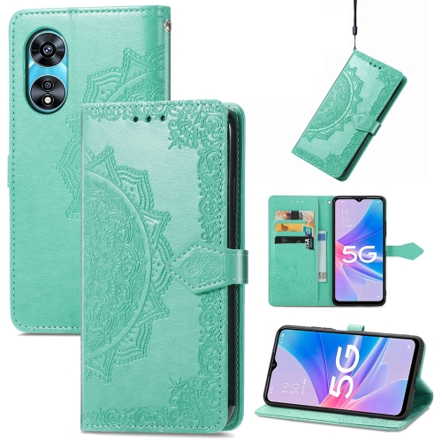

For OPPO A97 5G Mandala Flower Embossed Leather Phone Case(Green)