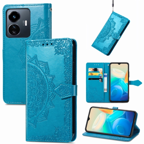 

For vivo Y77 5G Global Mandala Flower Embossed Leather Phone Case(Blue)