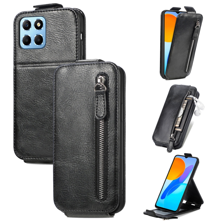 

For Honor X8 5G Zipper Wallet Vertical Flip Leather Phone Case(Black)