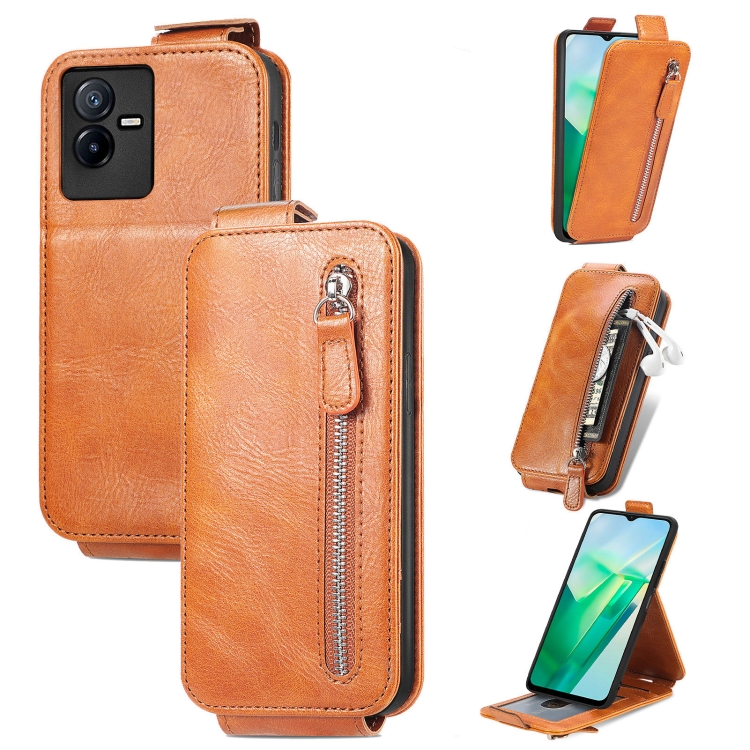 

For vivo T2X 5G Zipper Wallet Vertical Flip Leather Phone Case(Brown)