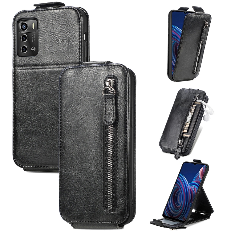 

For ZTE Blade A72 4G Zipper Wallet Vertical Flip Leather Phone Case(Black)