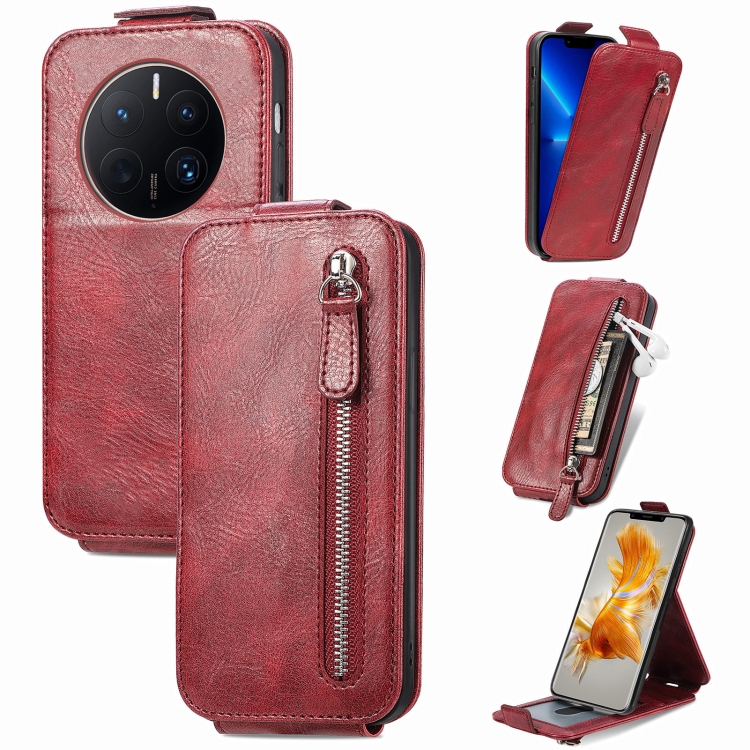 

For Huawei Mate 50 Pro Zipper Wallet Vertical Flip Leather Phone Case(Red)