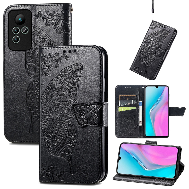 

For Infinix Note 11 Butterfly Love Flower Embossed Leather Phone Case(Black)