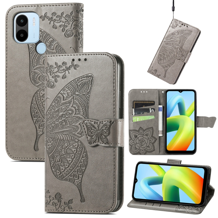 

For Xiaomi Redmi A1+ Butterfly Love Flower Embossed Leather Phone Case(Gray)