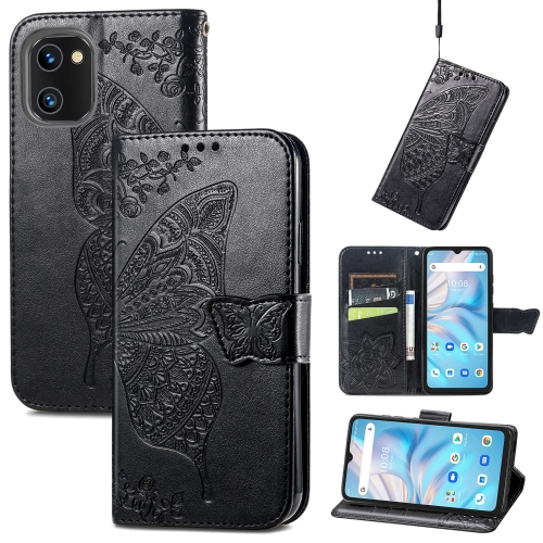 

For UMIDIGI A13S Butterfly Love Flower Embossed Leather Phone Case(Black)