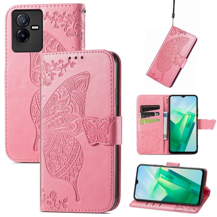 

For vivo T2X 5G Butterfly Love Flower Embossed Leather Phone Case(Pink)