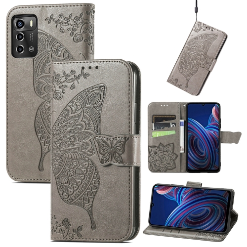 

For ZTE Blade A72 4G Butterfly Love Flower Embossed Leather Phone Case(Gray)
