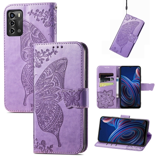 

For ZTE Blade A72 4G Butterfly Love Flower Embossed Leather Phone Case(Lavender)