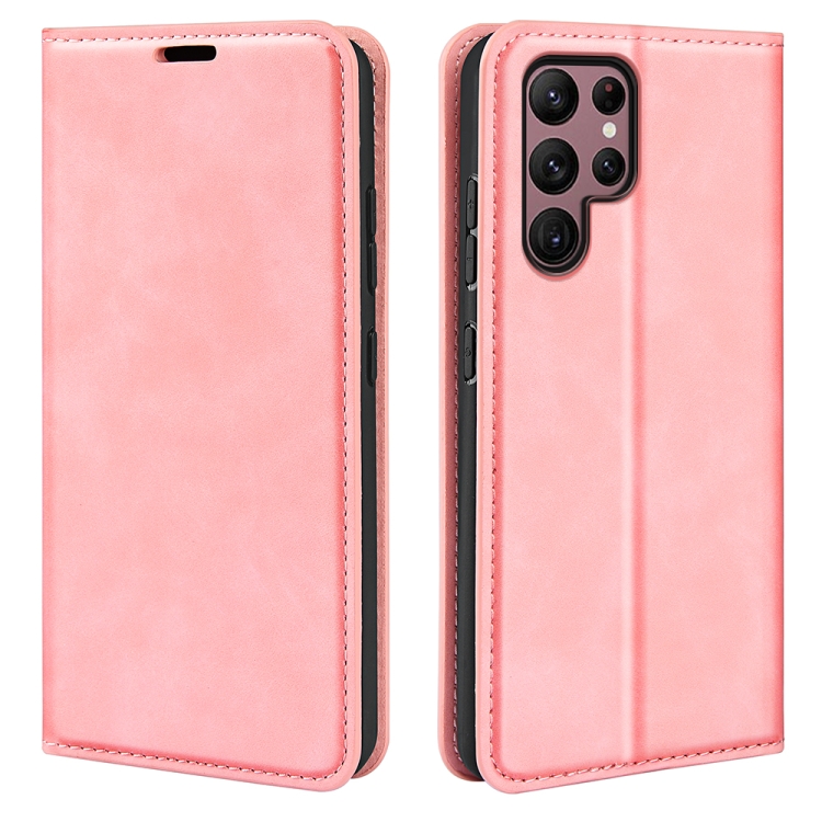 

For Samsung Galaxy S23 Ultra 5G Retro-skin Magnetic Suction Leather Phone Case(Pink)