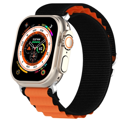 

Double Color Nylon Watch Band For Apple Watch Series 8&7 45mm / SE 2&6&SE&5&4 44mm / 3&2&1 42mm(Black+Orange)