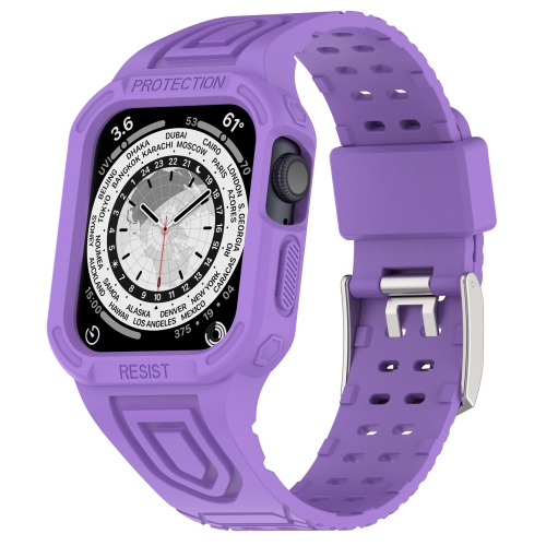 

Silicone Integrated Watch Band For Apple Watch Series 8&7 45mm / SE 2&6&SE&5&4 44mm / 3&2&1 42mm(Purple)