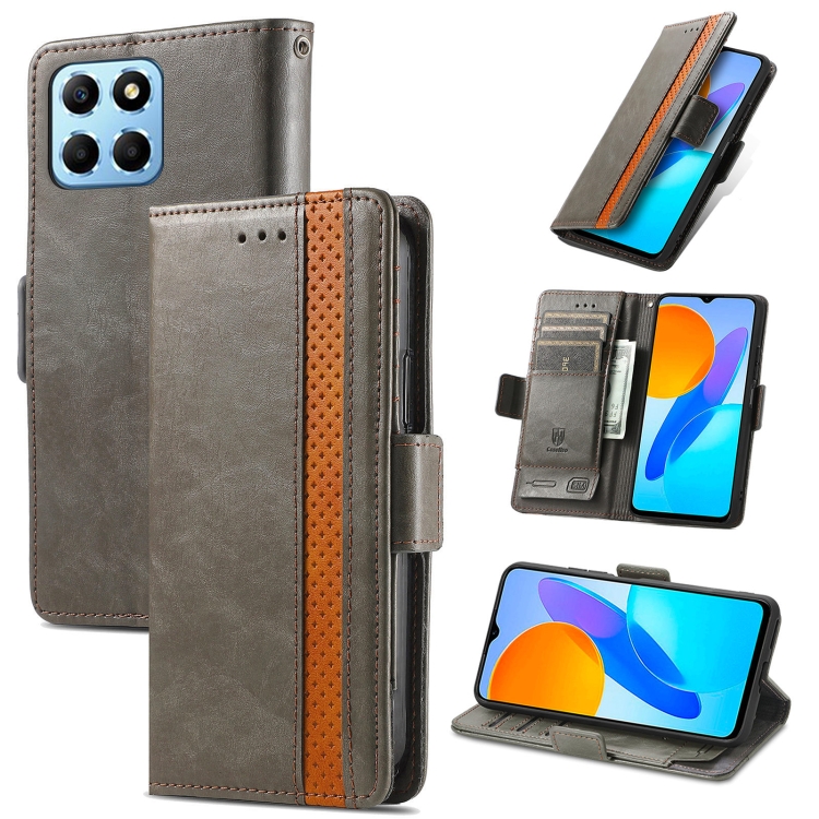 

For Honor X8 5G CaseNeo Splicing Dual Magnetic Buckle Leather Phone Case(Gray)