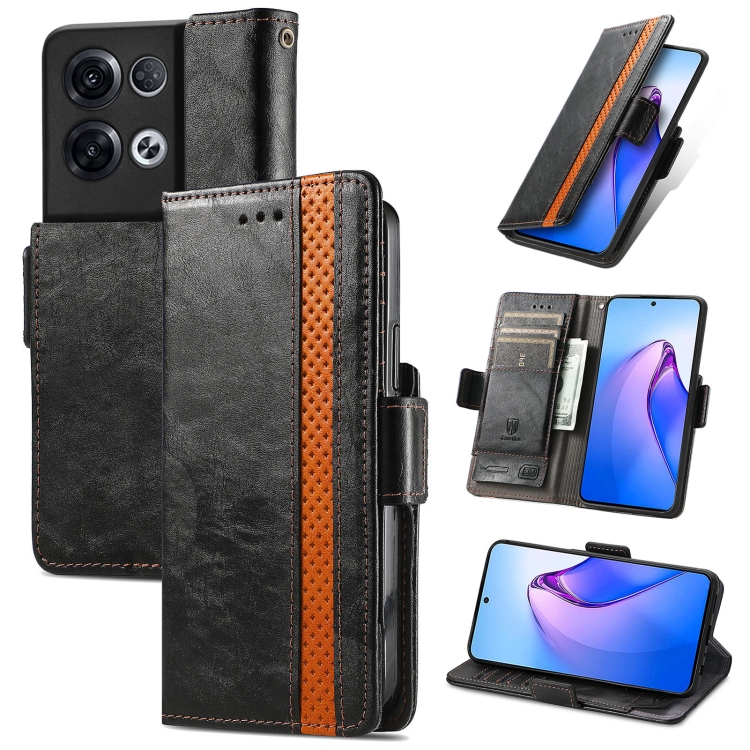 

For OPPO Reno8 Pro CaseNeo Splicing Dual Magnetic Buckle Leather Phone Case(Black)