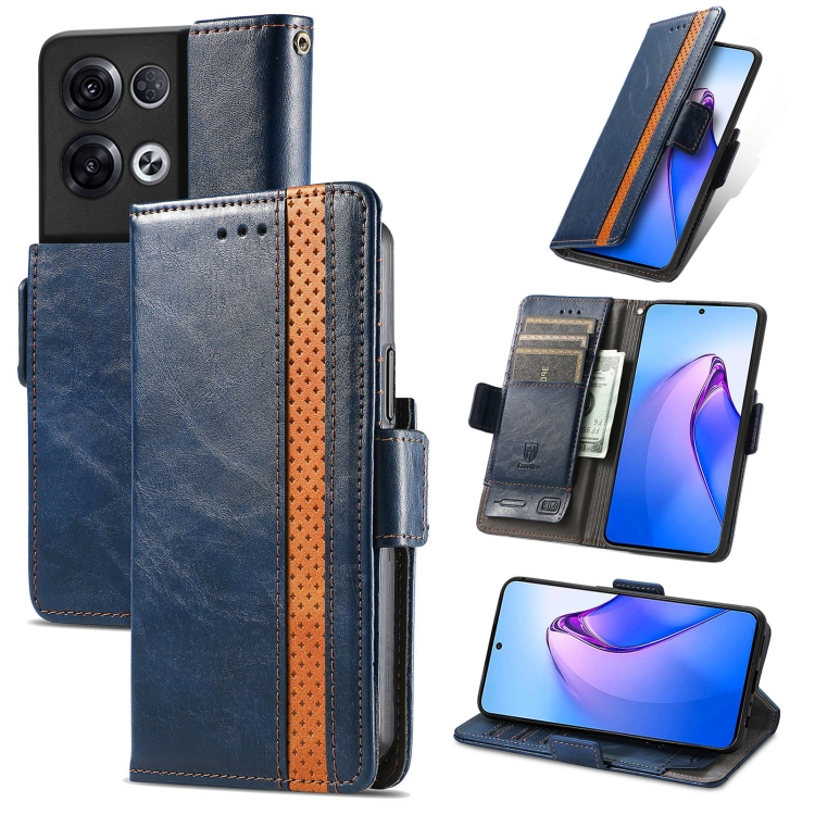 

For OPPO Reno8 Pro CaseNeo Splicing Dual Magnetic Buckle Leather Phone Case(Blue)