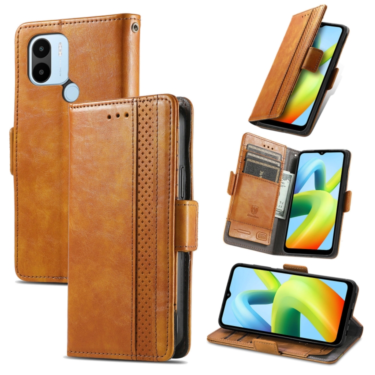 

For Xiaomi Redmi A1+ CaseNeo Splicing Dual Magnetic Buckle Leather Phone Case(Khaki)