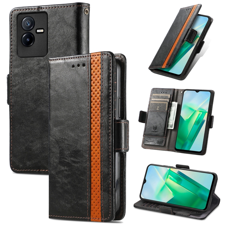 

For vivo T2X 5G CaseNeo Splicing Dual Magnetic Buckle Leather Phone Case(Black)