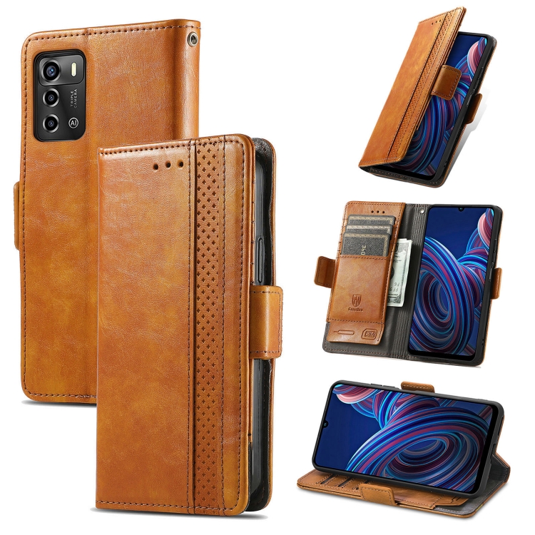 

For ZTE Blade A72 4G CaseNeo Splicing Dual Magnetic Buckle Leather Phone Case(Khaki)
