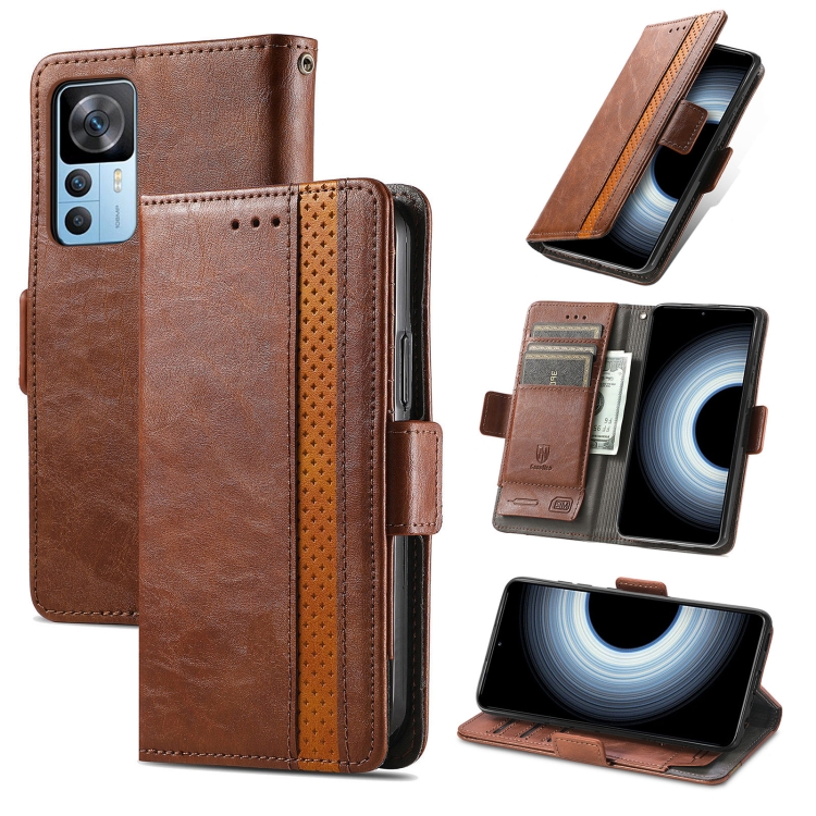 

For Xiaomi Redmi K50 Ultra CaseNeo Splicing Dual Magnetic Buckle Leather Phone Case(Brown)