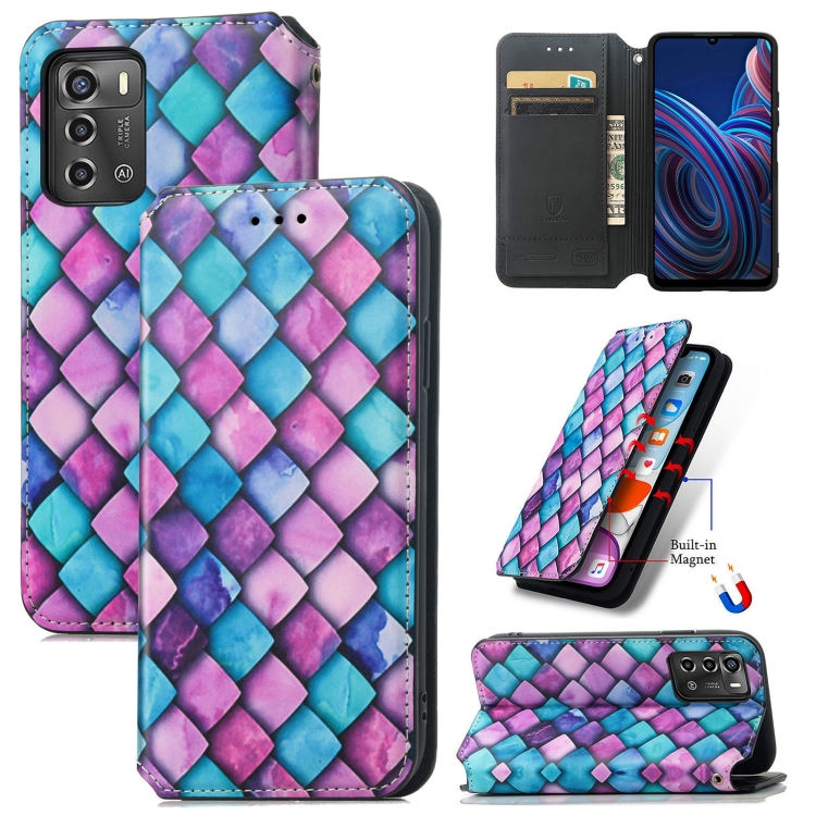 

For ZTE Blade A72 CaseNeo Colorful Magnetic Leather Phone Case(Purple Scales)