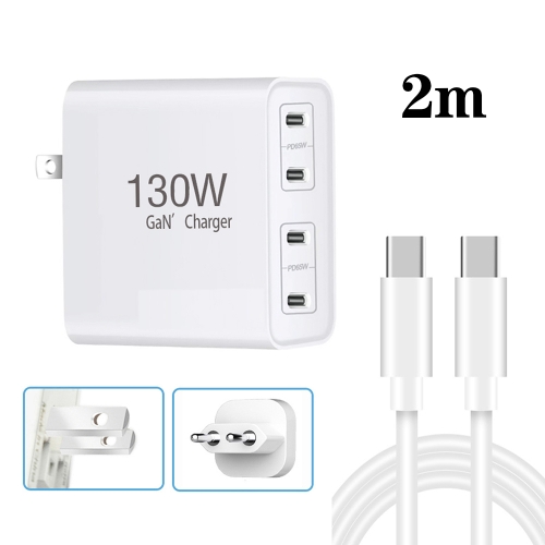 

130W USB-C/Type-C Four Port GaN Charger with 2m USB-C/Type-C to USB-C/Type-C Data Cable Set EU / UK / AU / US Plug