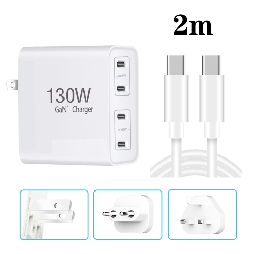 

130W USB-C/Type-C Four Port GaN Charger with 2m USB-C/Type-C to USB-C/Type-C Data Cable Set EU / UK / AU / US Plug