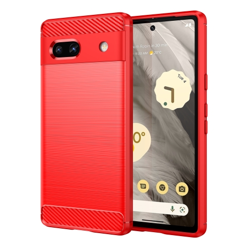 Para Google Pixel 7a Funda de teléfono TPU de fibra de carbono con textura  cepillada (Rojo)