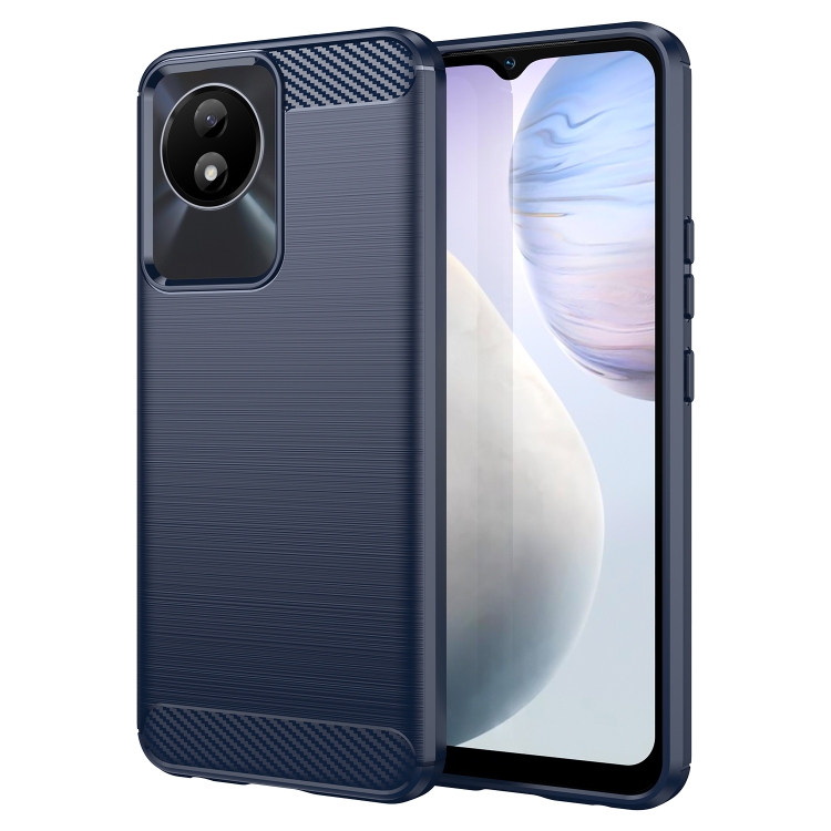 

For vivo Y02 4G Brushed Texture Carbon Fiber TPU Phone Case(Blue)