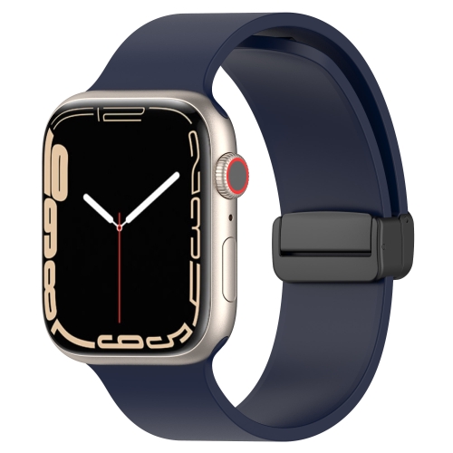

Magnetic Black Buckle Smooth Silicone Watch Band For Apple Watch Series 9&8&7 41mm / SE 3&SE 2&6&SE&5&4 40mm / 3&2&1 38mm(Midnight Blue)
