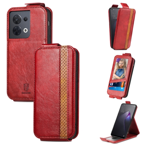 

For OPPO Reno8 Splicing Wallet Card Holder Vertical Flip Leather Phone Case(Red)