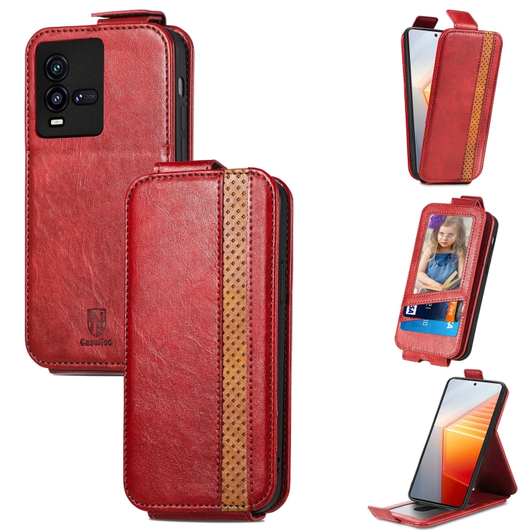

For vivo iQOO 10 Splicing Wallet Card Holder Vertical Flip Leather Phone Case(Red)