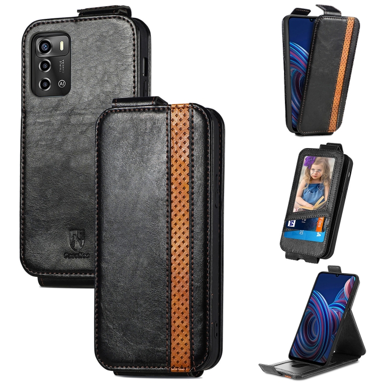 

For ZTE Blade A72 Splicing Wallet Card Holder Vertical Flip Leather Phone Case(Black)
