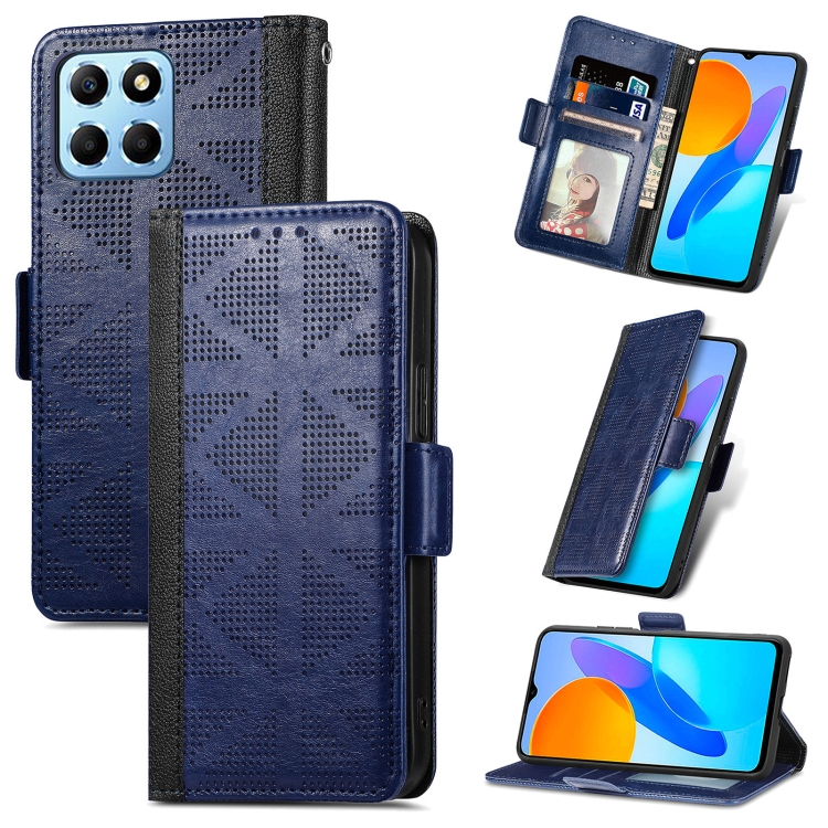 

For Honor X8 5G Grid Leather Flip Phone Case(Blue)