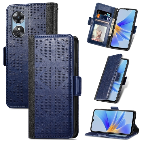 

For OPPO A17 Grid Leather Flip Phone Case(Blue)