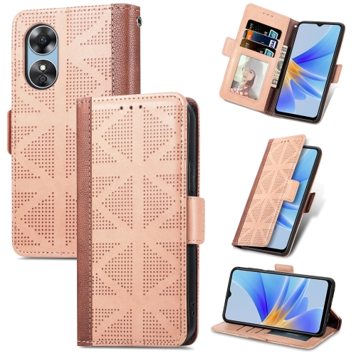 

For OPPO A17 Grid Leather Flip Phone Case(Khaki)