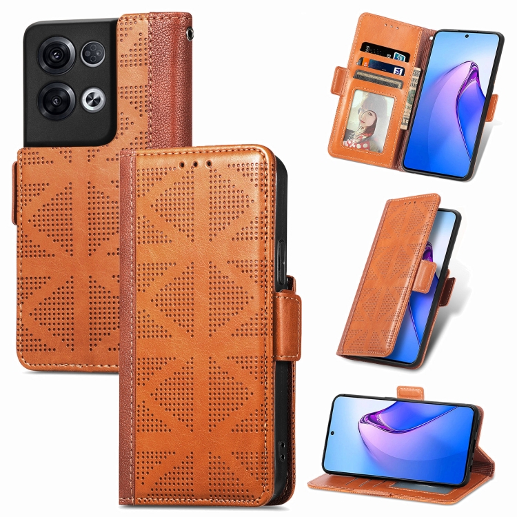 

For OPPO Reno8 Pro Grid Leather Flip Phone Case(Brown)