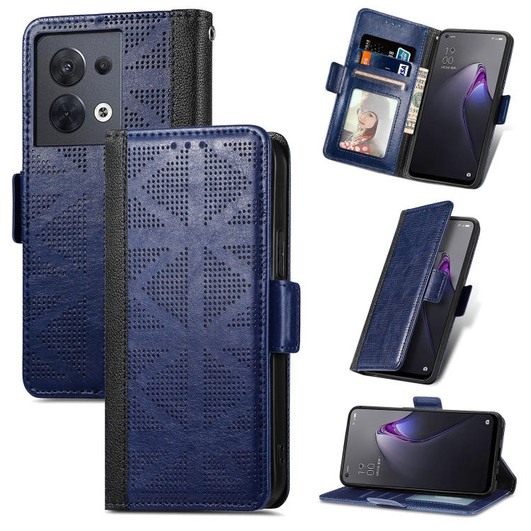 

For OPPO Reno8 Grid Leather Flip Phone Case(Blue)