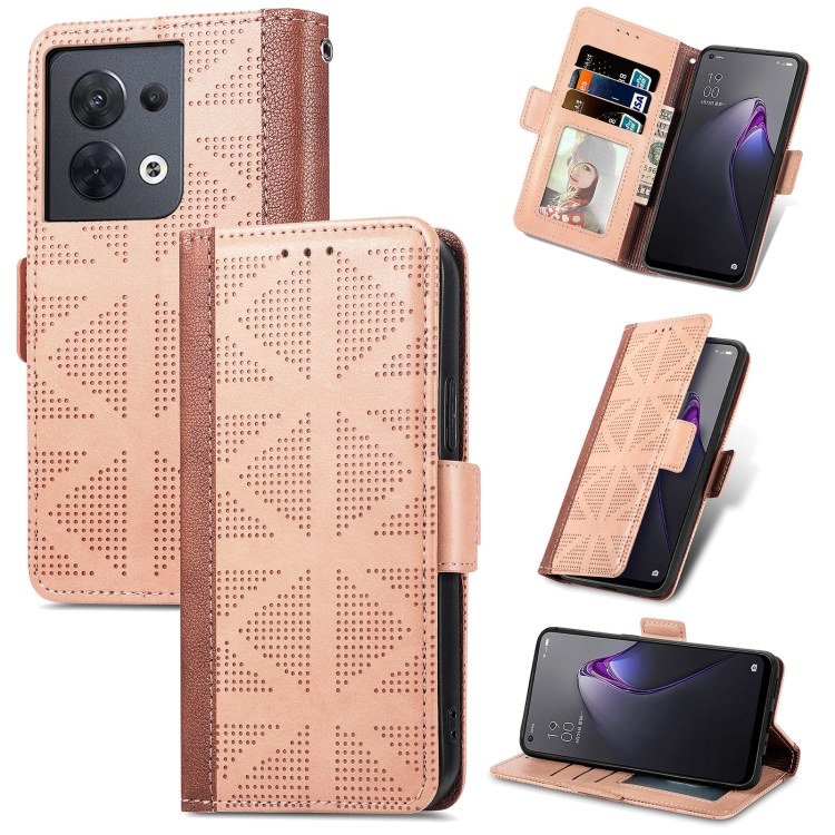 

For OPPO Reno8 Grid Leather Flip Phone Case(Khaki)